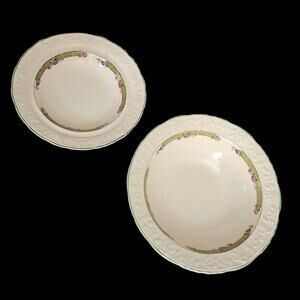 English Brambleberry Bowls Set Large Small Floral Green Rim Vintage